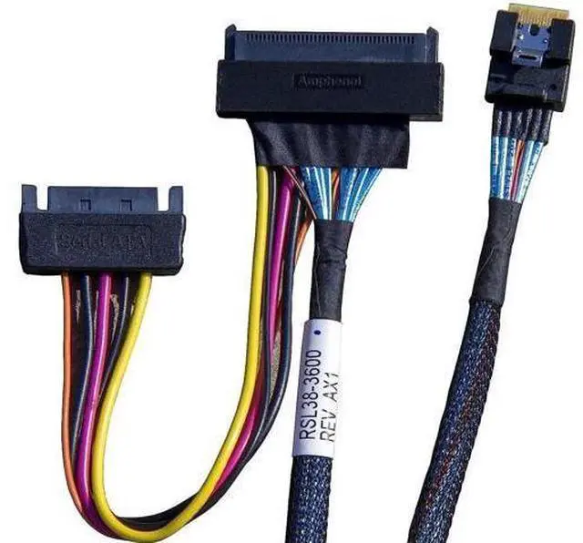 Alt view image 2 of 6 - PCIe 4.0 SlimSAS x4 to U.3 NVMe Cable, SFF-8654 38Pin 4i Host to SFF-8639 68Pin U.3 Drive Cable with SATA 15Pin Power, Internal Server Storage Wire, 75CM Length