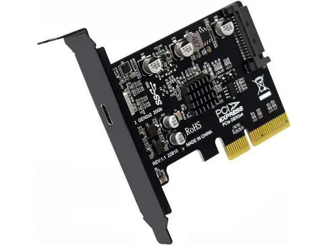 Alt view image 3 of 3 - PCIe 3.0 X4 USB 3.2 Gen 2x2 Expansion Card, 20Gbps Type-C PCI Express Controller Adapter with SATA Power Supply, Full-Profile & Low-Profile Brackets Included for Desktop Motherboard
