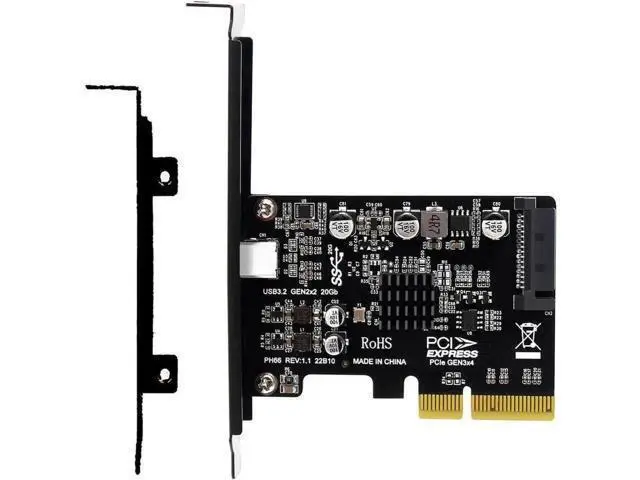 Alt view image 2 of 3 - PCIe 3.0 X4 USB 3.2 Gen 2x2 Expansion Card, 20Gbps Type-C PCI Express Controller Adapter with SATA Power Supply, Full-Profile & Low-Profile Brackets Included for Desktop Motherboard