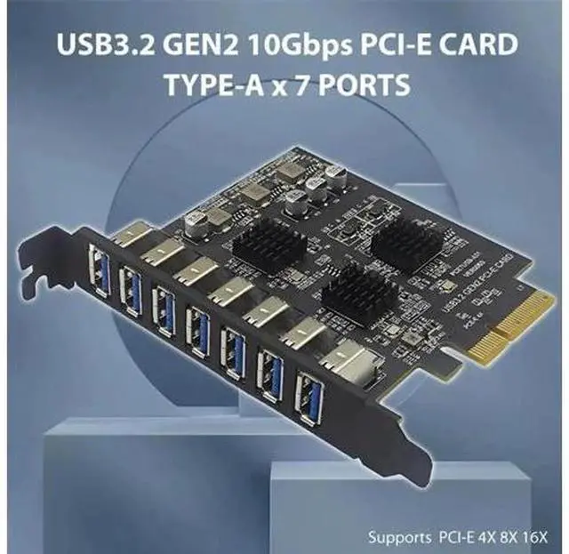 Main image of PCIe X4 USB 3.2 Gen 2 Expansion Card, 7 Ports USB 3.0 Type-A 10Gbps PCI-E Controller Adapter, SuperSpeed PCI Express Add On Card for Desktop Motherboard