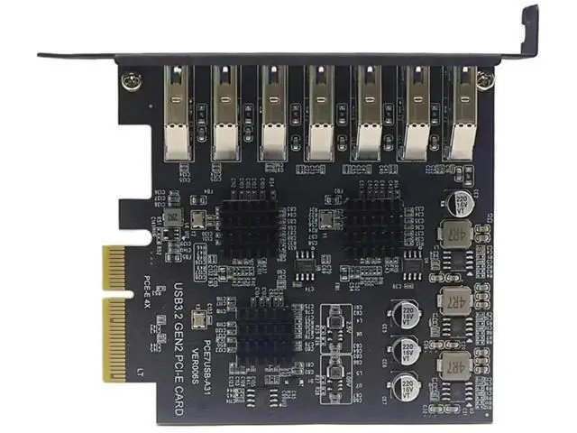 Alt view image 3 of 3 - PCIe X4 USB 3.2 Gen 2 Expansion Card, 7 Ports USB 3.0 Type-A 10Gbps PCI-E Controller Adapter, SuperSpeed PCI Express Add On Card for Desktop Motherboard