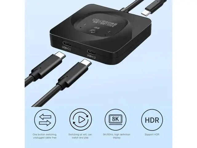 Alt view image 6 of 7 - Bi-Directional USB-C Switch Selector 2 In 1 Out / 1 In 2 Out, 8K@60Hz, USB3.1 Gen2 10Gbps Data, PD 100W Charging with Power Indicator for Laptops & PCs