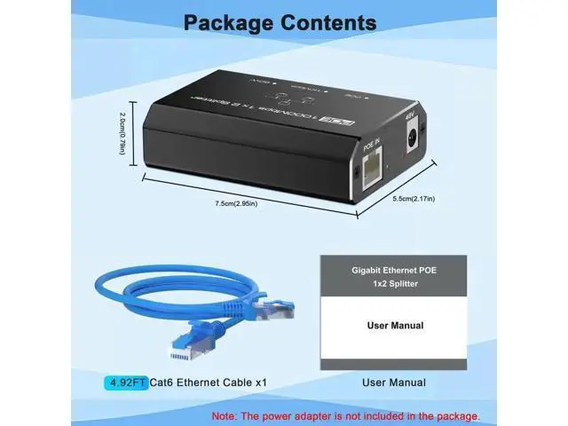 Alt view image 5 of 7 - 2-Port Gigabit PoE Splitter with 4.25FT Cat6 Ethernet Cable, 1 In 2 Out Non-PoE to PoE Network Splitter Adapter, Plug & Play, Transmission Distance Up to 328 Feet for IP Camera & Network Devices