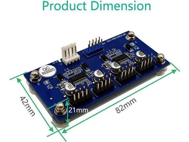 Alt view image 3 of 6 - 9-Pin USB 2.0 Header Splitter, 1 to 4 Female Extension Cable, Motherboard Internal 2 to 8-Port USB Hub with Power Supply & Magnetic Base