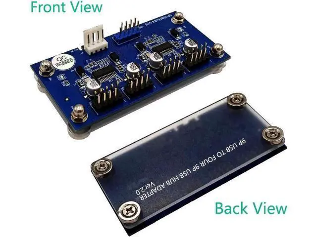Alt view image 5 of 6 - 9-Pin USB 2.0 Header Splitter, 1 to 4 Female Extension Cable, Motherboard Internal 2 to 8-Port USB Hub with Power Supply & Magnetic Base