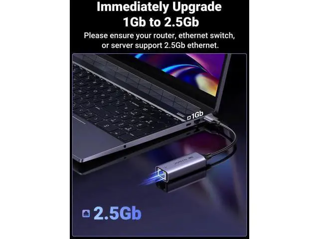 Alt view image 2 of 7 - UGREEN 2.5G USB 3.0 to RJ45 Ethernet Adapter, Aluminum 2500Mbps LAN Network Dongle for Laptop Desktop, Compatible with MacBook Air/Pro, Dell XPS, Windows & macOS