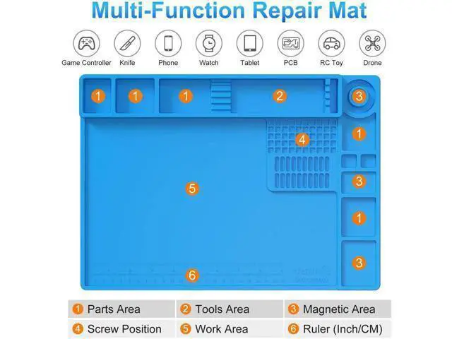 Alt view image 4 of 7 - Heat Resistant Silicone Soldering Work Mat 13.8×9.9 Inch, 932°F High Temp Anti-Slip Magnetic Repair Pad for Phone, Watch, Eyeglass & Electronics Repair