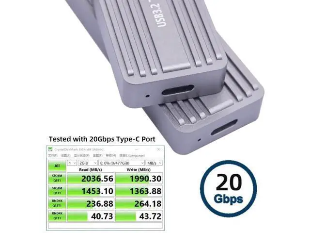 Alt view image 6 of 6 - USB 3.2 Gen 2x2 20Gbps M.2 SSD Enclosure Reader, Dual Protocol NVMe/SATA M.2 Adapter with RTL9220 Chipset, Fits 2230/2242mm NGFF Solid State Drives