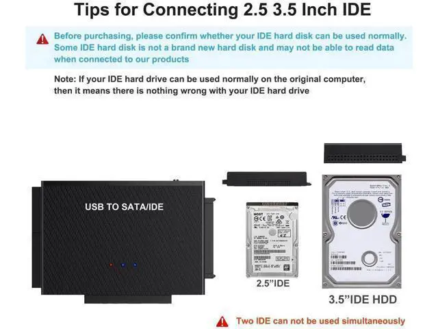 Alt view image 4 of 6 - USB 3.0 to SATA & IDE Hard Drive Reader Adapter Kit with USB Type-C, External Data Recovery Converter for 2.5/3.5 Inch HDD SSD, Equipped with 12V 2A Power Supply Adapter