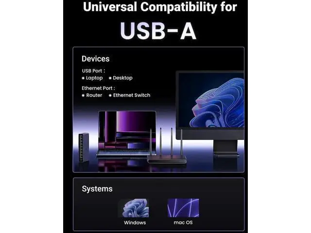Alt view image 2 of 5 - UGREEN 2.5G USB 3.0 to RJ45 Ethernet Adapter, Aluminum Alloy 2500Mbps LAN Network Dongle, Plug and Play, Compatible with MacBook Air/Pro, Dell XPS, Windows & macOS Laptops
