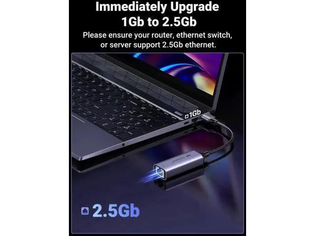 Alt view image 4 of 5 - UGREEN 2.5G USB 3.0 to RJ45 Ethernet Adapter, Aluminum Alloy 2500Mbps LAN Network Dongle, Plug and Play, Compatible with MacBook Air/Pro, Dell XPS, Windows & macOS Laptops