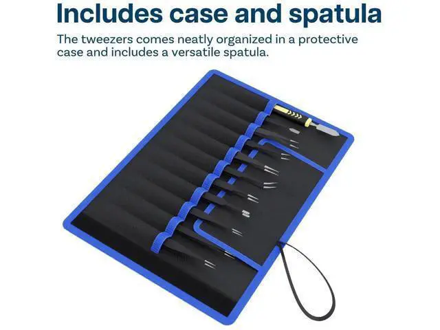 Alt view image 5 of 6 - 10 Pack ESD Anti-Static Stainless Steel Precision Tweezers Set with Spatula & Storage Case, Industrial Fine Tip Tweezers for Electronics Repair, Jewelry, Lab, Craft & Hobby Use
