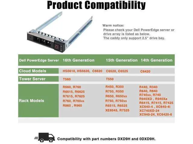 Alt view image 7 of 7 - 2 Pack 2.5" SFF HDD/SSD Hot Swap Tray Caddy DXD9H / 0DXD9H Metal Drive Carrier for Dell 14th Gen PowerEdge R440 R640 R740 R740xd R840 R940 R6415 R7415 R7425 Servers
