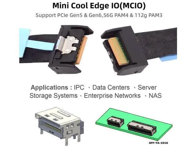 Alt view image 6 of 7 - FX-803 0.5M PCIe 5.0 MCIO 4X Extender Cable, Mini Cool Edge IO SFF-TA-1016 38Pin Male to Male Twinax Server Storage Cord