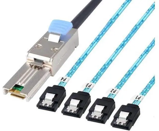 Main image of 2 Pack Mini SAS 26Pin SFF-8088 Male to 4 SATA 7Pin Female Breakout Cable with Locking Latch, 1M/3.3FT External Storage Wire for Mini SAS Host RAID HBA Controller to SATA Backplane & HDD SSD