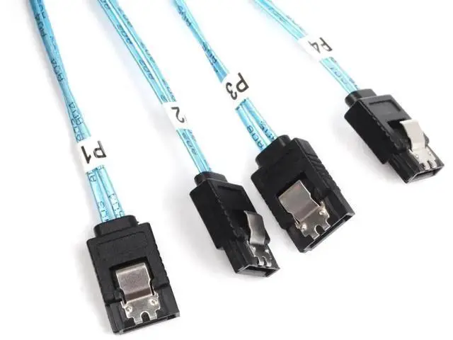 Alt view image 6 of 6 - 2 Pack Mini SAS 26Pin SFF-8088 Male to 4 SATA 7Pin Female Breakout Cable with Locking Latch, 1M/3.3FT External Storage Wire for Mini SAS Host RAID HBA Controller to SATA Backplane & HDD SSD