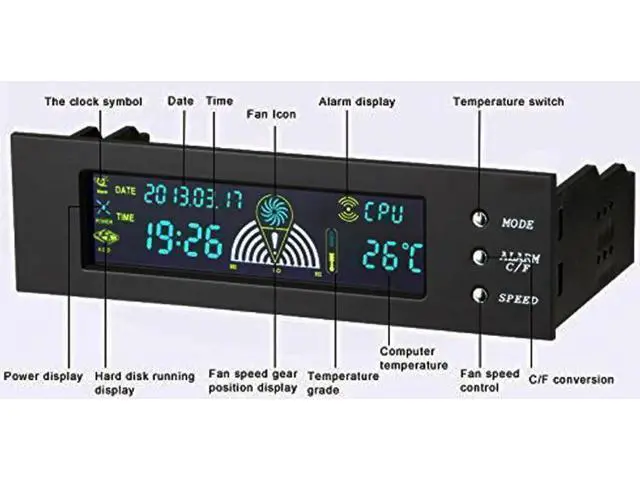 Alt view image 5 of 7 - 5.25 Inch PC Front Bay Fan Speed Controller, 3-Channel Automatic Temperature Control with HDD & CPU Temp Sensor, LED Digital Display for Desktop Chassis Cooling Adjustment