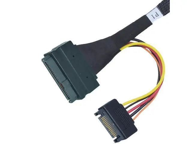 Alt view image 6 of 6 - 50cm/1.6ft PCIe 5.0 MCIO x4 SFF-TA-1016 to U.2 SFF-8639 NVMe Cable with Integrated 15Pin SATA Power Supply