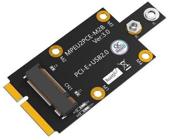 Main image of M.2 Key B to Mini PCI-E WWAN Adapter Card with Dual Nano SIM Push Slot, USB2.0 Extension for 3G/4G/5G Cellular Modules