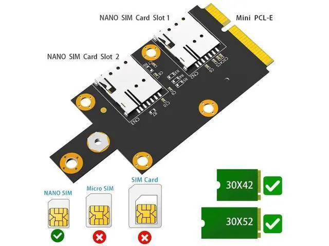 Alt view image 2 of 6 - M.2 Key B to Mini PCI-E WWAN Adapter Card with Dual Nano SIM Push Slot, USB2.0 Extension for 3G/4G/5G Cellular Modules