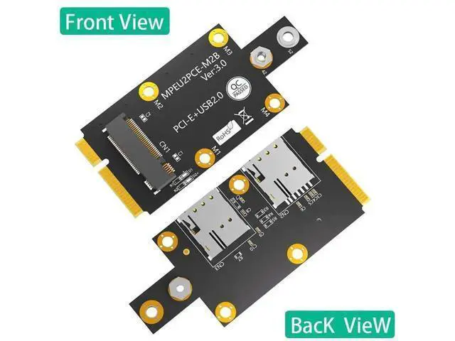 Alt view image 4 of 6 - M.2 Key B to Mini PCI-E WWAN Adapter Card with Dual Nano SIM Push Slot, USB2.0 Extension for 3G/4G/5G Cellular Modules