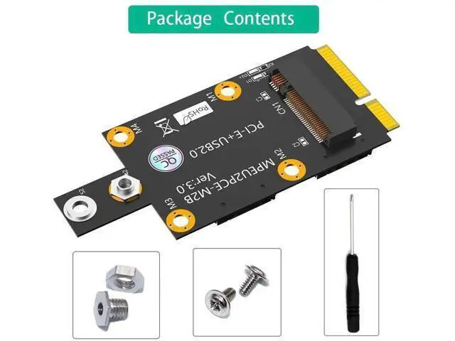 Alt view image 5 of 6 - M.2 Key B to Mini PCI-E WWAN Adapter Card with Dual Nano SIM Push Slot, USB2.0 Extension for 3G/4G/5G Cellular Modules