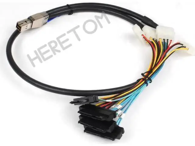 Alt view image 2 of 3 - 1M Mini SAS HD SFF-8644 to 4 x SFF-8482 29Pin Female Breakout Cable with 4Pin Power Supply, Server Storage Interconnect Wire