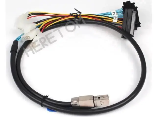 Alt view image 3 of 3 - 1M Mini SAS HD SFF-8644 to 4 x SFF-8482 29Pin Female Breakout Cable with 4Pin Power Supply, Server Storage Interconnect Wire