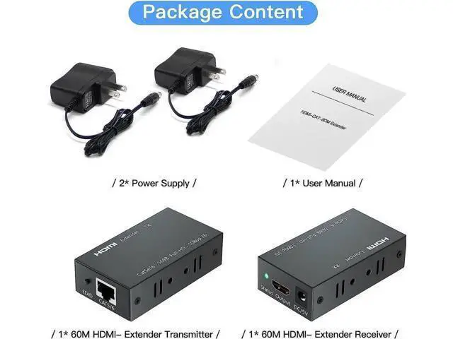 Alt view image 7 of 7 - 60M/196FT HDMI Over Single Cat6 RJ45 Ethernet Extender Transmitter & Receiver Kit, 1080P 3D HDCP Compliant HDMI LAN Extender with EDID Function for HD Display Transmission