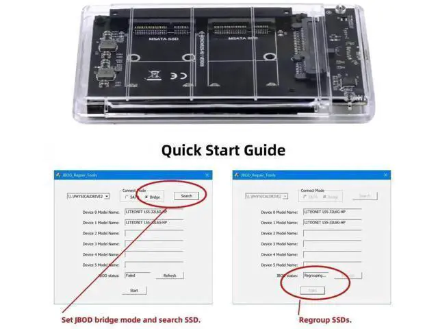 Alt view image 4 of 7 - Dual mSATA Mini-SATA SSD Bridge Adapter, Support JBOD RAID0 BIG Span Modes, Convert 2 mSATA Drives to USB 3.0 Type-C, Fit Standard 2.5 Inch SATA External Hard Drive Enclosure