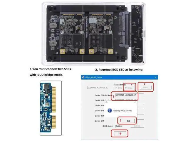 Alt view image 7 of 7 - Dual mSATA Mini-SATA SSD Bridge Adapter, Support JBOD RAID0 BIG Span Modes, Convert 2 mSATA Drives to USB 3.0 Type-C, Fit Standard 2.5 Inch SATA External Hard Drive Enclosure