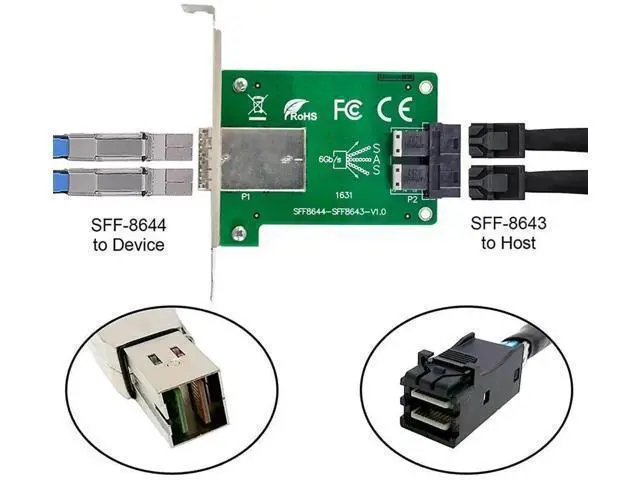 Alt view image 5 of 7 - Dual-Port Mini SAS HD SFF-8644 Female to SFF-8643 Female PCBA Adapter Card with Low Profile Bracket, Internal SAS Signal Converter for Server RAID Storage Expansion