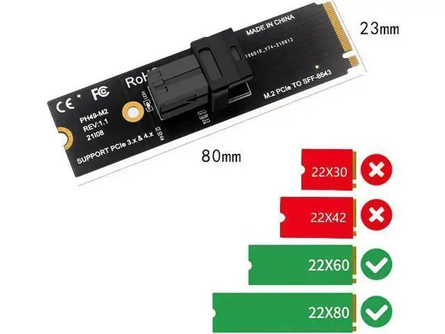 Alt view image 5 of 6 - M.2 NVMe M-Key to U.2 SFF-8639 Adapter Kit, M2 NGFF to Mini SAS SFF-8643 Expansion Card with 3.3FT SFF8643 to SFF-8639 NVMe SSD Cable, Compatible with Intel SSD 750, P3600, P3700