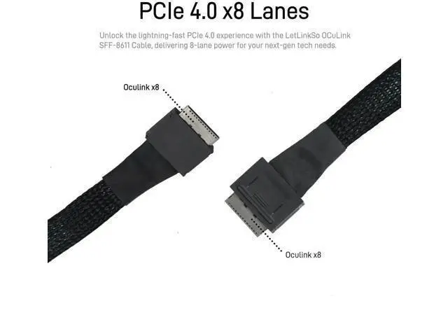 Alt view image 5 of 5 - PCIe 4.0 OCuLink SFF-8611 8i Male to Male Straight Cable, 100CM / 3.3FT High-Speed Interconnect Cord for Server NVMe Storage & eGPU