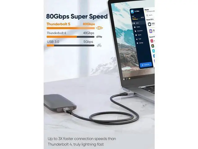 Alt view image 5 of 7 - 5FT USB4 Cable, 80Gbps Bidirectional, 120Gbps Unidirectional Bandwidth, 8K@60Hz, 240W PD Charging, USB-IF Certified, Compatible with Thunderbolt 5/4/3, USB4, SSD, MacBook M4 Pro, Docks, eGPU