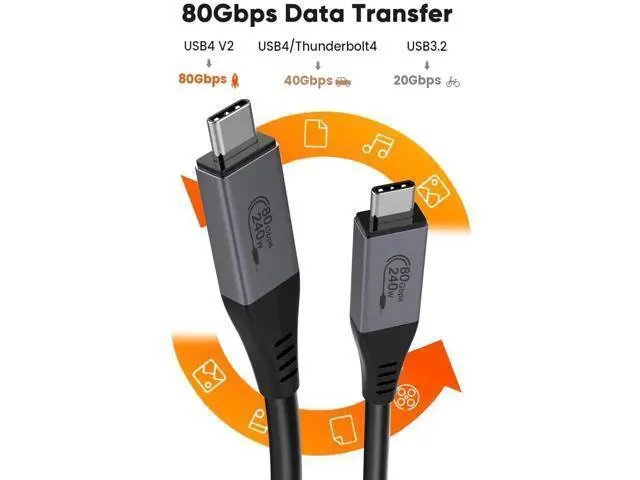 Alt view image 6 of 7 - 5FT USB4 Cable, 80Gbps Bidirectional, 120Gbps Unidirectional Bandwidth, 8K@60Hz, 240W PD Charging, USB-IF Certified, Compatible with Thunderbolt 5/4/3, USB4, SSD, MacBook M4 Pro, Docks, eGPU