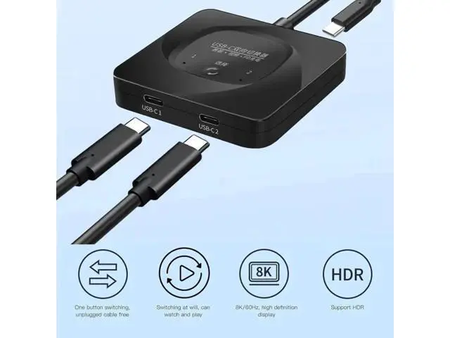 Alt view image 4 of 7 - Bi-Directional USB-C Switch Selector, 2 In 1 Out / 1 In 2 Out Type-C Splitter, 8K@60Hz Video, USB3.1 Gen2 10Gbps Data, 100W PD Charging with LED Indicator for PC, Laptop, Monitor