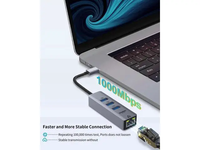 Alt view image 6 of 6 - 2 Pack USB Gigabit Ethernet Adapter Hub with 3 USB 3.0 Ports, 10/100/1000Mbps RJ45 LAN Network Converter, Plug & Play Compatible with Windows, macOS, Surface Pro, XPS, Linux, Smart TV