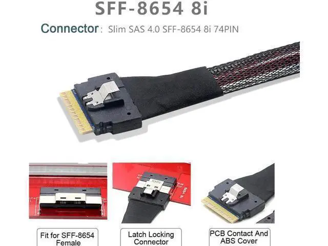 Alt view image 2 of 3 - SAS 4.0 SFF-8654 8i 74pin Host to SFF-8654 Slim SAS Target Cable 50cm PCI-E Slim Line
