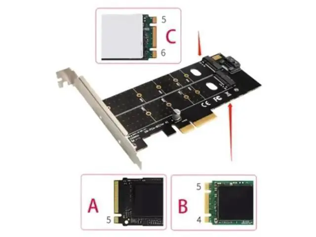 Alt view image 5 of 6 - PCIe 4x to M.2 M Key & B Key Dual Slot Expansion Riser Card Model TXB044, Support NVMe PCIe & SATA NGFF SSD, Storage Converter Adapter for Gaming PC, BTC & Chia Mining Rig