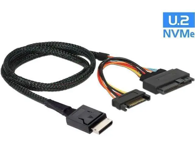 Alt view image 2 of 5 - 50cm OCuLink SFF-8611 Male to U.2 U.3 SFF-8639 Female NVMe SSD Cable with 15Pin SATA Power, PCIe 4.0 Internal Storage Cable for Motherboard 2.5 NVMe Drives