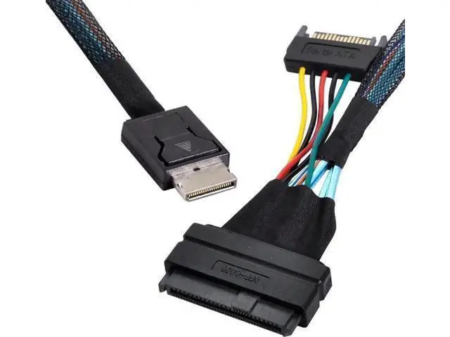 Alt view image 4 of 5 - 50cm OCuLink SFF-8611 Male to U.2 U.3 SFF-8639 Female NVMe SSD Cable with 15Pin SATA Power, PCIe 4.0 Internal Storage Cable for Motherboard 2.5 NVMe Drives