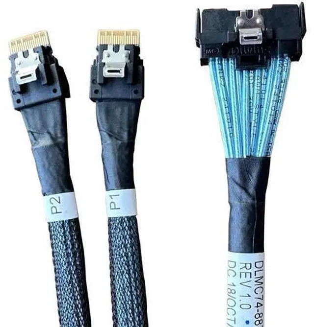 Main image of 80CM PCIe Gen5 MCIO Breakout Cable, Mini Cool Edge IO SFF-TA-1016 74Pin x8 to Dual 38Pin x4 Double Straight Server Storage Cord