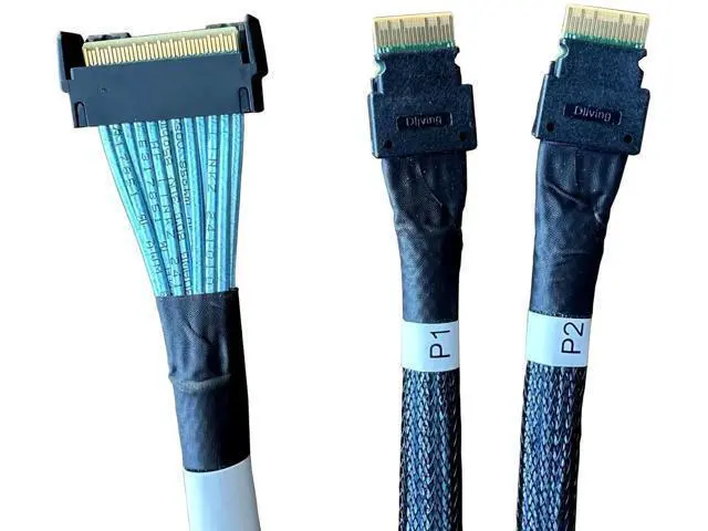 Alt view image 3 of 4 - 80CM PCIe Gen5 MCIO Breakout Cable, Mini Cool Edge IO SFF-TA-1016 74Pin x8 to Dual 38Pin x4 Double Straight Server Storage Cord