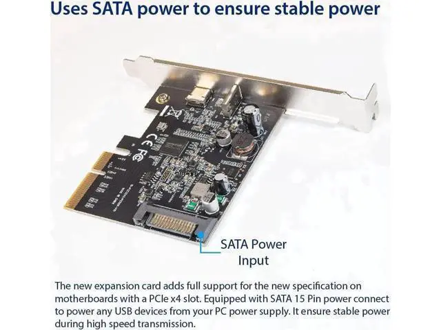 Alt view image 2 of 5 - PCIe Gen3 x4 USB-C 3.2 Gen2x2 20Gbps Expansion Card with 20W QC Fast Charging, SATA 15Pin Powered, ASMedia ASM3242 Controller, Full & Low Profile Brackets for Desktop PC