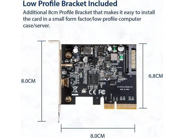 Alt view image 5 of 5 - PCIe Gen3 x4 USB-C 3.2 Gen2x2 20Gbps Expansion Card with 20W QC Fast Charging, SATA 15Pin Powered, ASMedia ASM3242 Controller, Full & Low Profile Brackets for Desktop PC