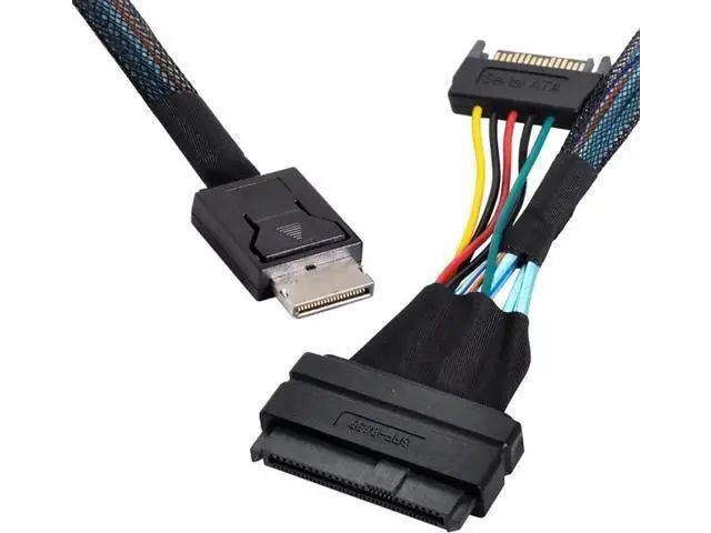 Alt view image 4 of 4 - 50cm PCIe 4.0 OCuLink SFF-8611 Male to U.2 U.3 SFF-8639 Female NVMe SSD Cable with 15Pin SATA Power, Internal Storage Wire for Desktop Motherboard & 2.5" NVMe Drives
