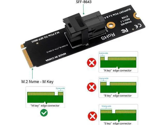 Alt view image 4 of 6 - M.2 NVMe M-Key to U.2 SFF-8639 Adapter Kit, M2 NGFF to Mini SAS SFF-8643 Expansion Card with 3.3FT SFF8643 to SFF-8639 NVMe SSD Cable, Compatible with Intel SSD 750, P3600, P3700