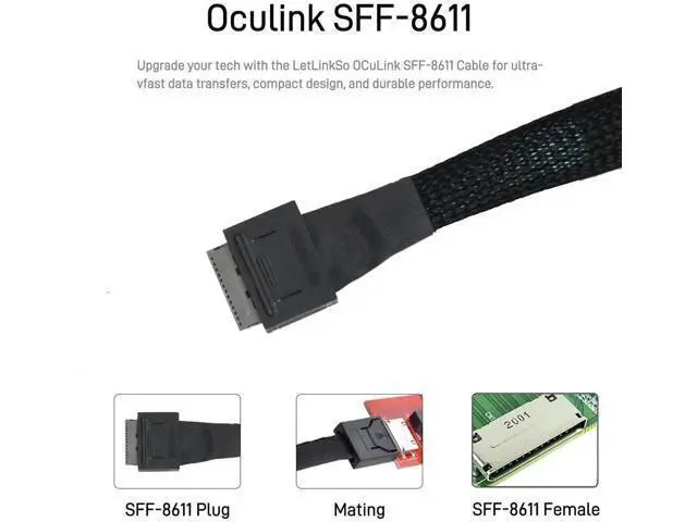 Alt view image 4 of 5 - PCIe 4.0 OCuLink SFF-8611 8i Male to Male Straight Cable, 100CM / 3.3FT High-Speed Interconnect Cord for Server NVMe Storage & eGPU
