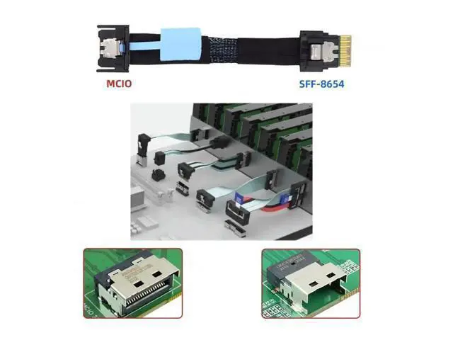 Alt view image 3 of 7 - PCIe 5.0 MCIO Mini Cool Edge IO 4i 38Pin Male to SFF-8654 Slimline 4X High-Speed Extender Cable, 50cm Server Internal Data Cable